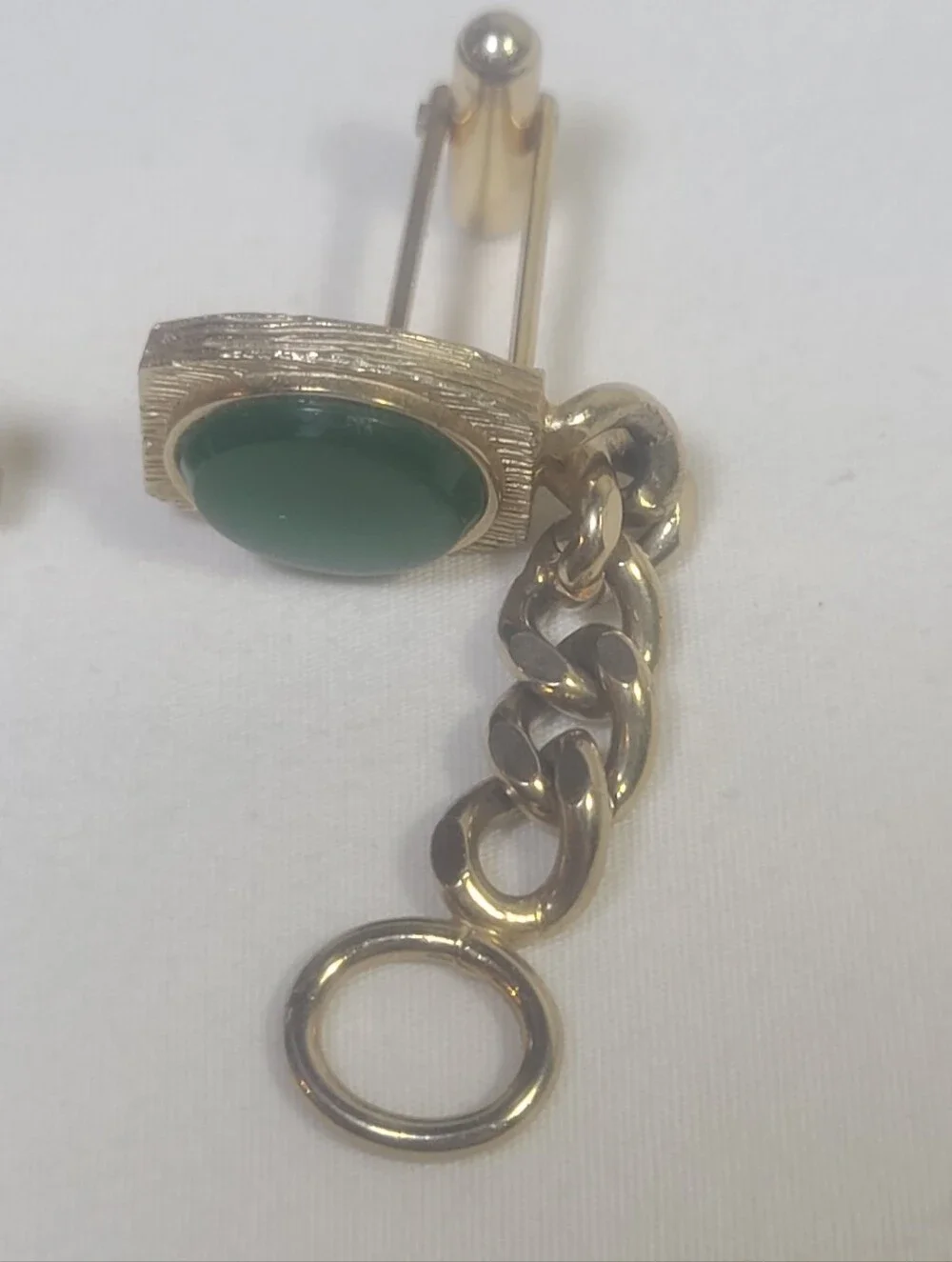Vintage Swank Gold Tone & Green Stone Cuff Links Set